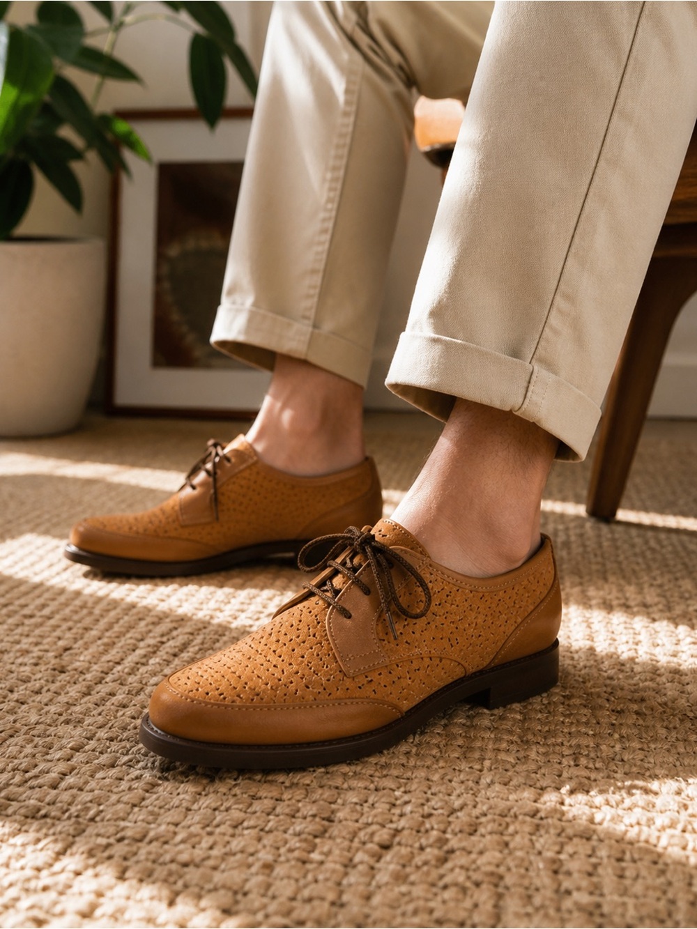 Hush Puppies Vintage Leather Oxfords Men’s 7M Brown Perforated Lace Up Shoes - Picture 5 of 15